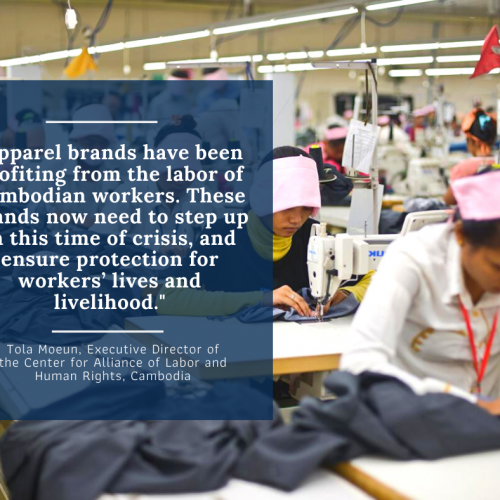 Photo with text, citation, labour rights, clothing factory, garment industry